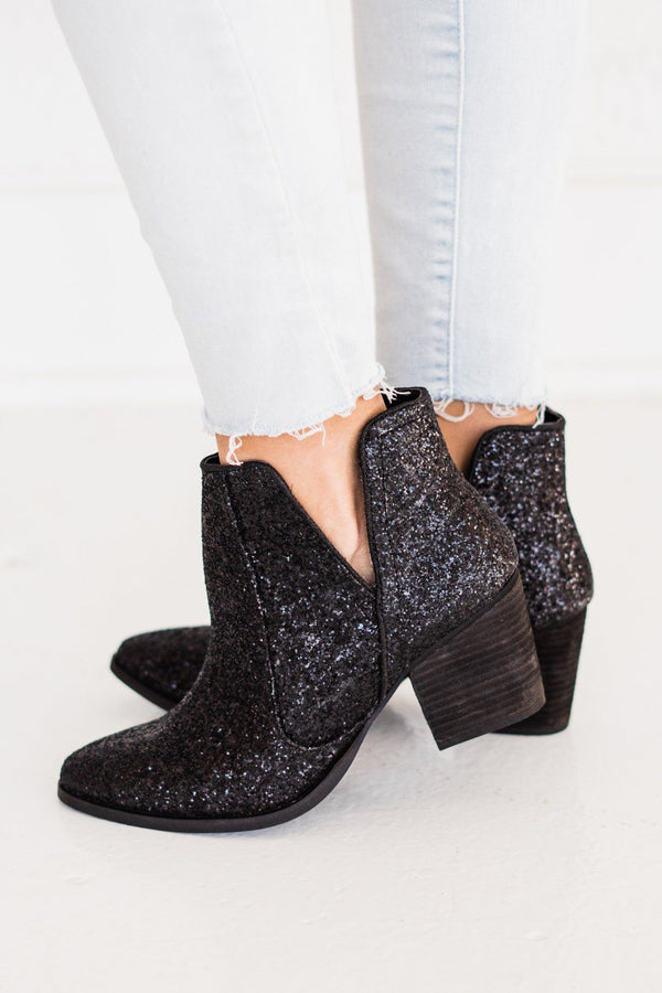 naughty monkey Fiera Glitter Booties in Black