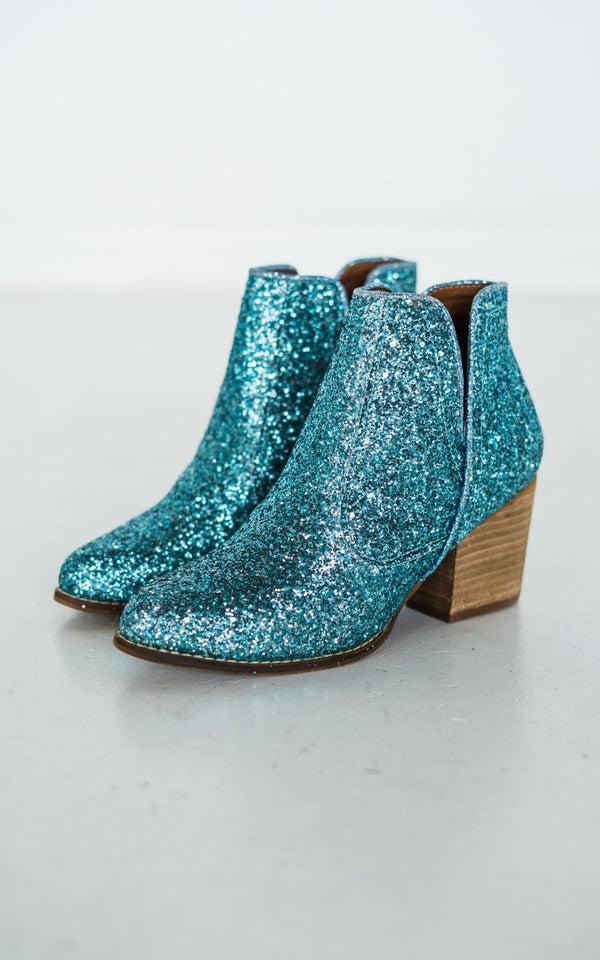 Naughty Monkey Fiera Glitter Booties In Blue