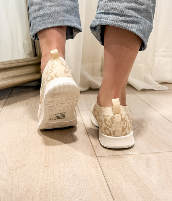 naughty Monkey Jia Knit Sneaker In Cream Leopard