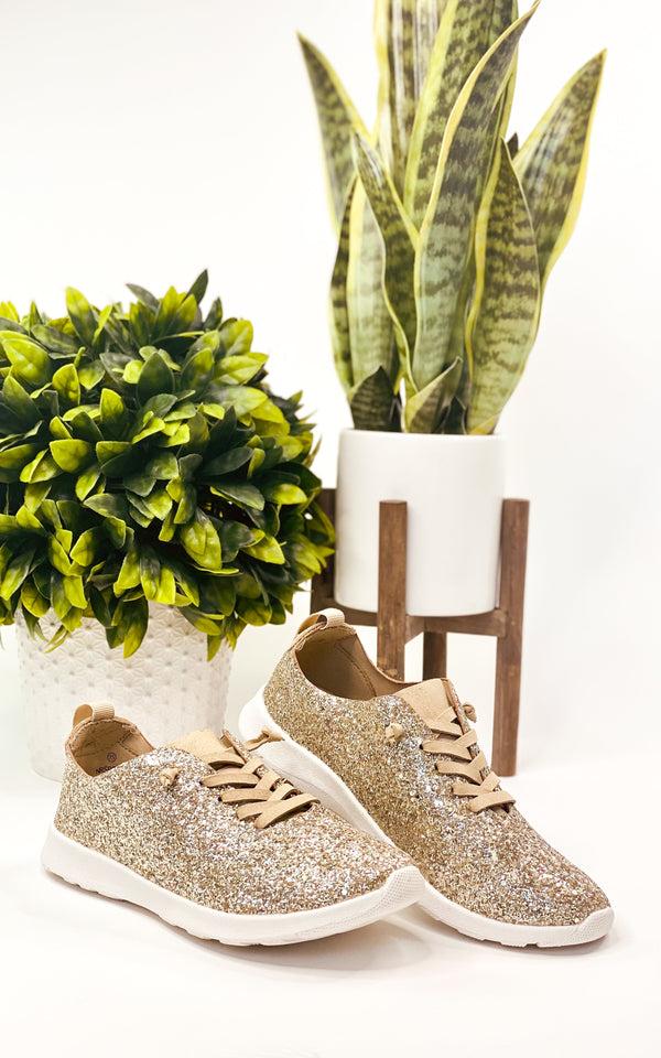 Naughty Monkey Mayo Glitter Sneaker In Gold