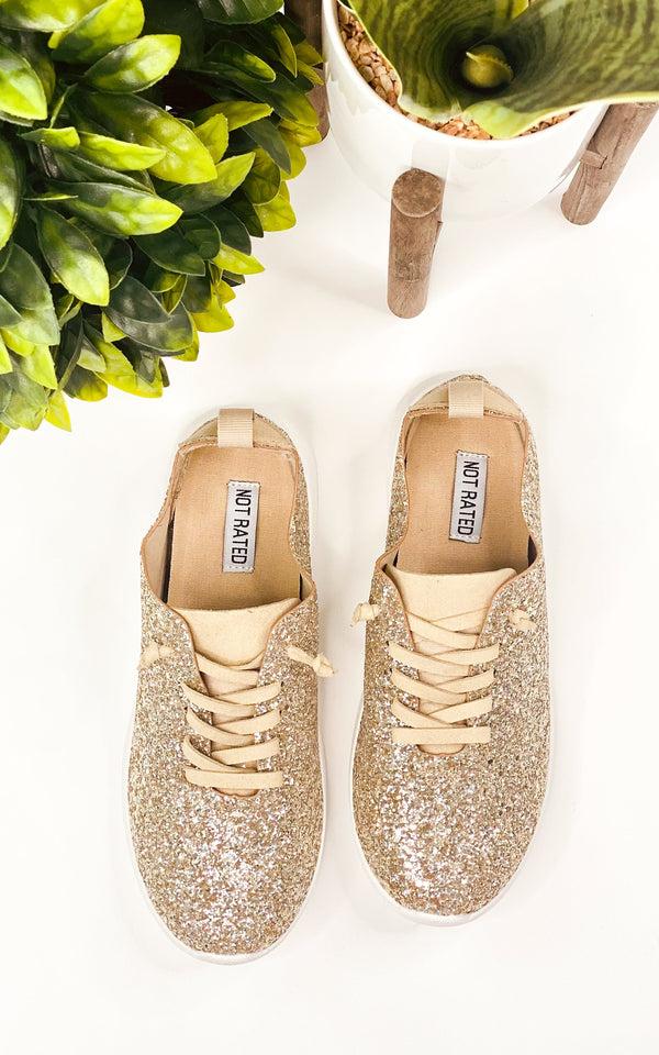 Naughty Monkey Mayo Glitter Sneaker In Gold