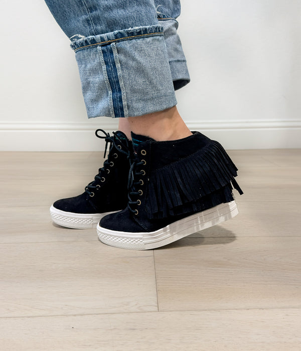 Naughty Monkey Nick Fringe Sneaker Wedge In Black