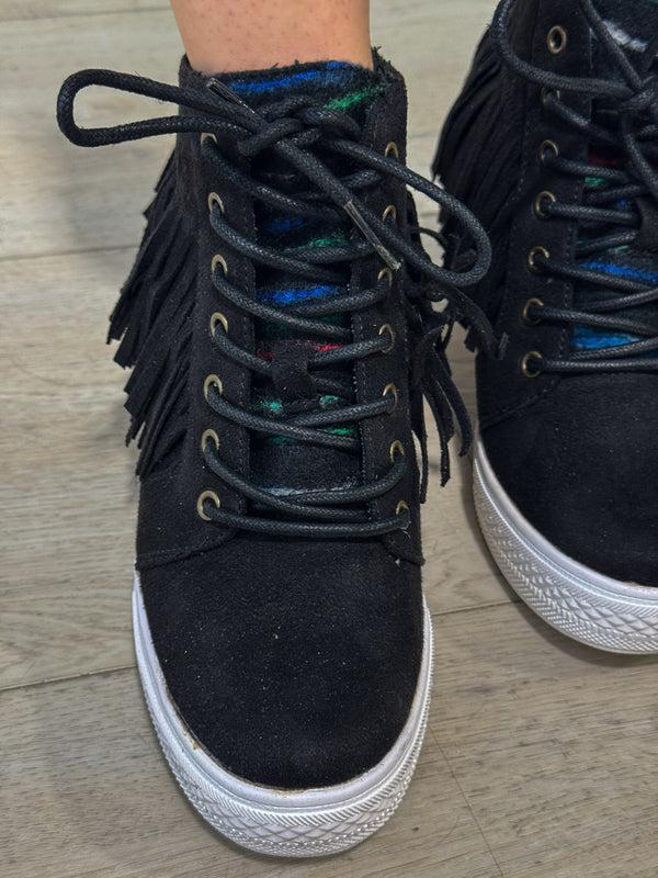 Naughty Monkey Nick Fringe Sneaker Wedge In Black