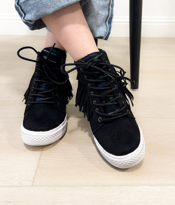 naughty monkey Nick Fringe Sneaker Wedge in Black