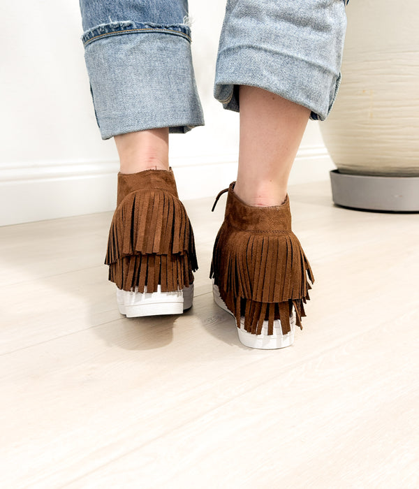 Naughty Monkey Nick Fringe Sneaker Wedge In Brown