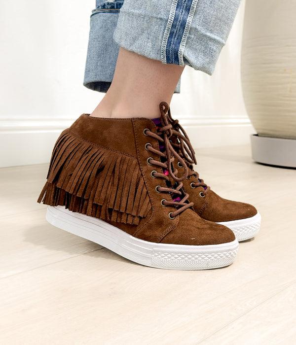 naughty monkey Nick Fringe Sneaker Wedge in Brown