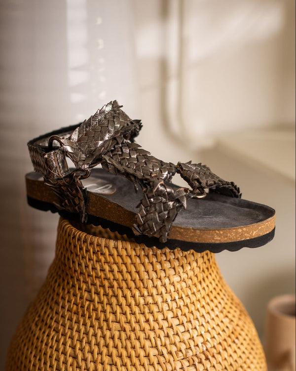 naughty monkey River Dance Woven Sandal in Pewter