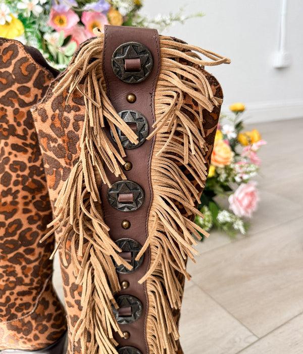 Naughty Monkey Rodeo Doll Fringe Boots In Leopard