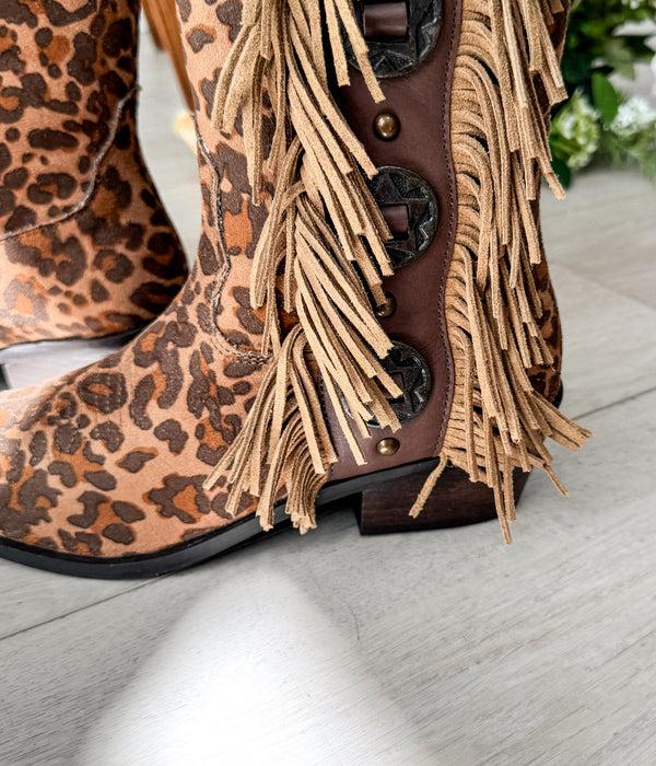 Naughty Monkey Rodeo Doll Fringe Boots In Leopard