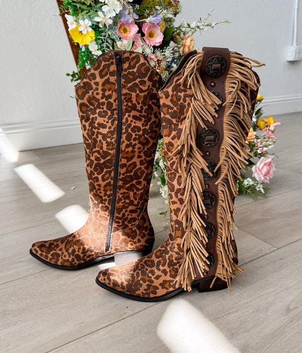 naughty monkey Rodeo Doll Fringe Boots in Leopard
