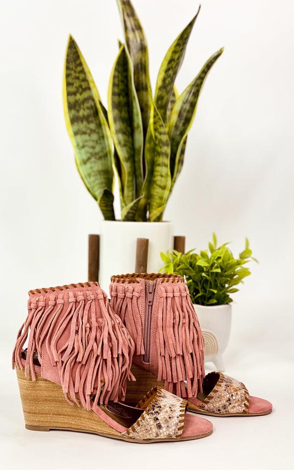 Naughty Monkey True Fringe Wedge In Blush