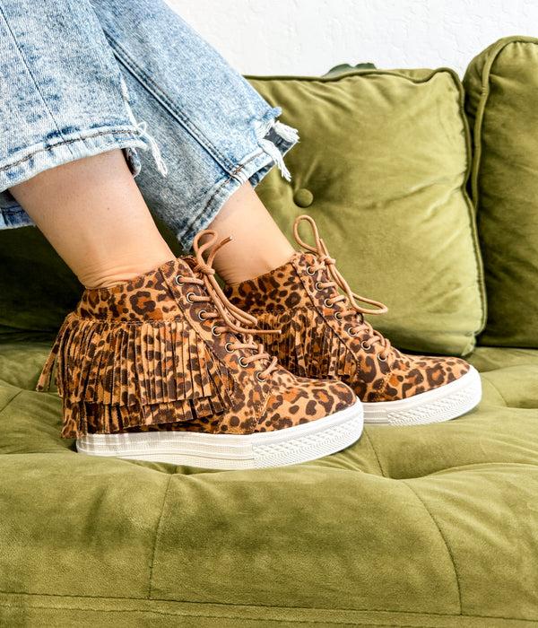Naughty Monkey Nick Fringe Sneaker Wedge In Leopard