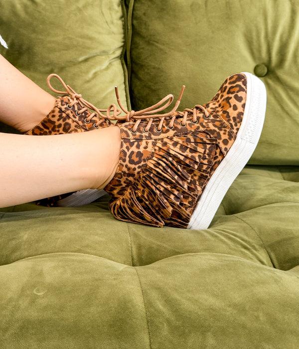 Naughty Monkey Nick Fringe Sneaker Wedge In Leopard