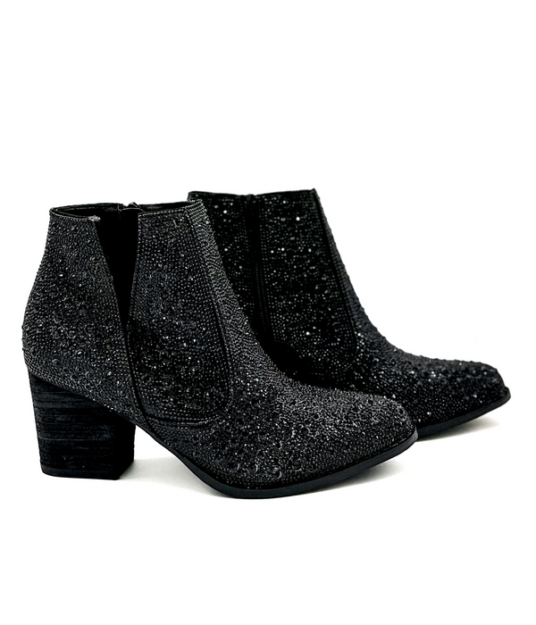 Naughty Monkey Shine Star Rhinestone Bootie In Black