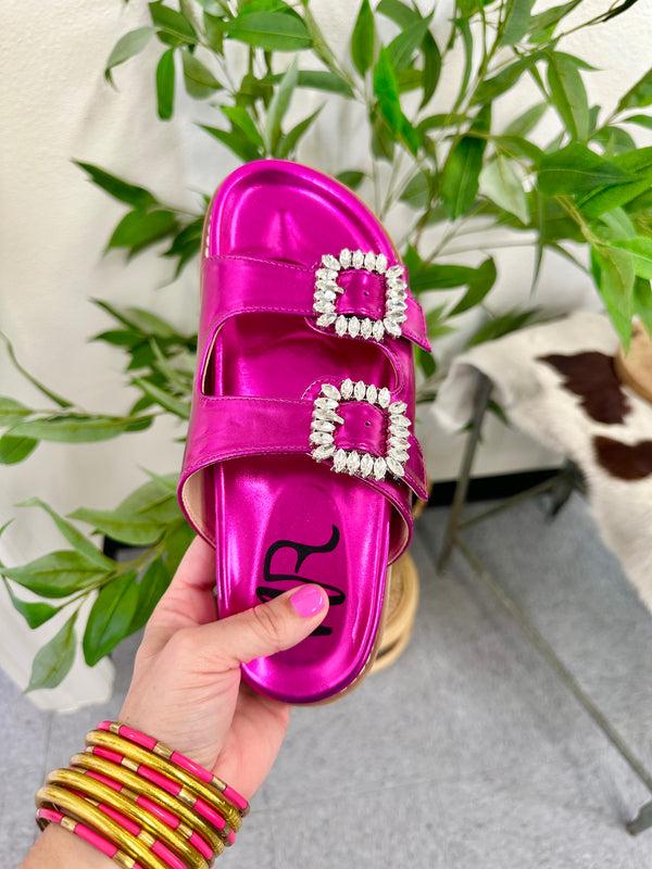 Naughty Monkey Stellar Rhinestone Buckle Slides In Fuschia