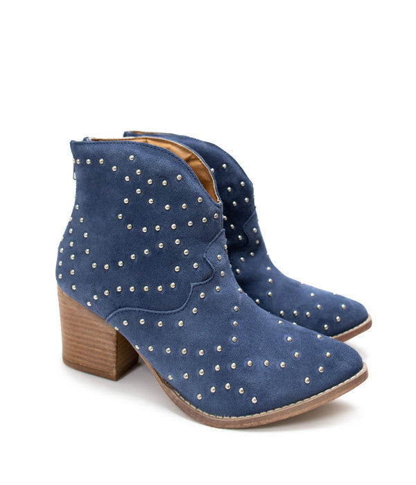 Naughty Monkey Twilight Studded Heeled Ankle Boot In Denim