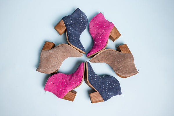 Naughty Monkey Twilight Studded Heeled Ankle Boot In Denim