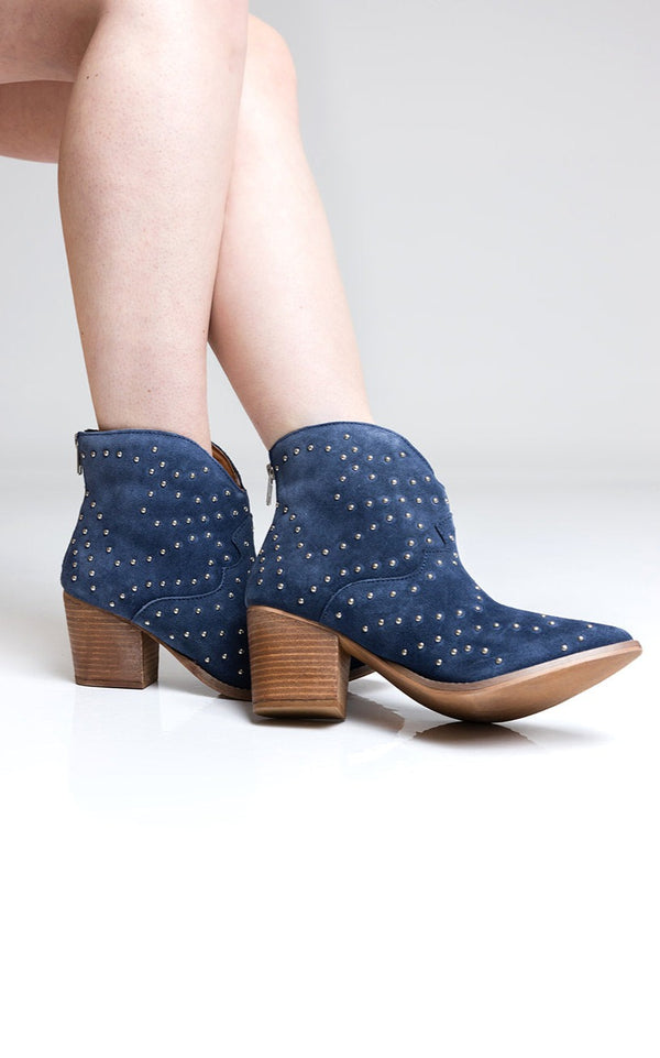 naughty monkey Twilight Studded Heeled Ankle Boot in Denim
