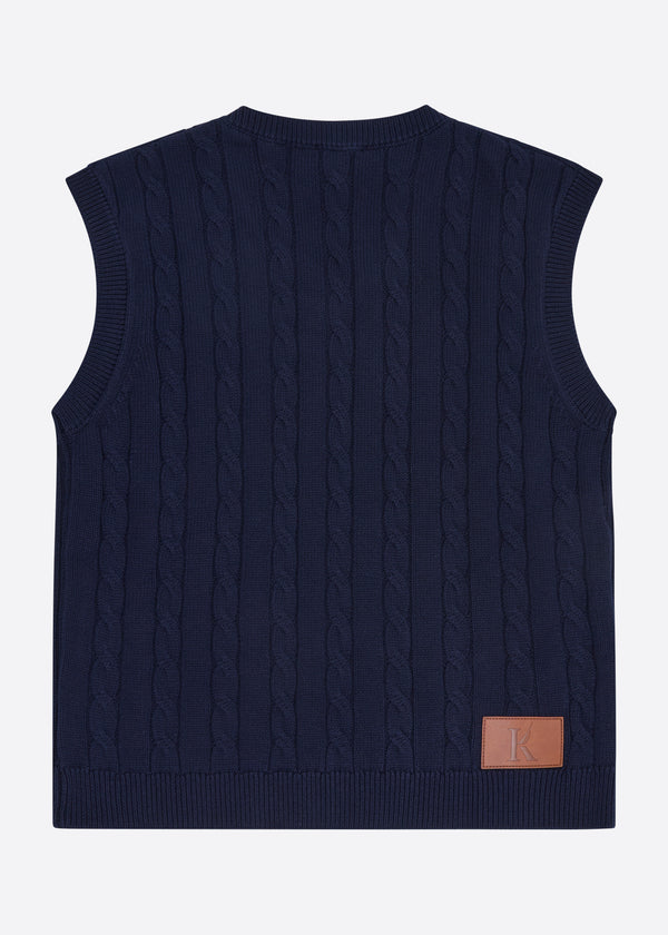 Nautica Competition Nautica X Krost Cableknit V-Neck Vest - Navy