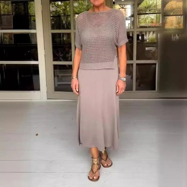 Navy London Alma - Elegant 2-piece Dress + Perforated Top