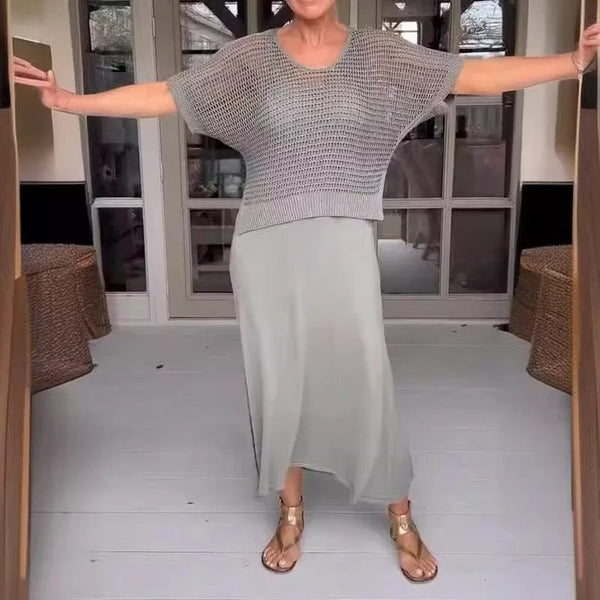 Navy London Alma - Elegant 2-piece Dress + Perforated Top