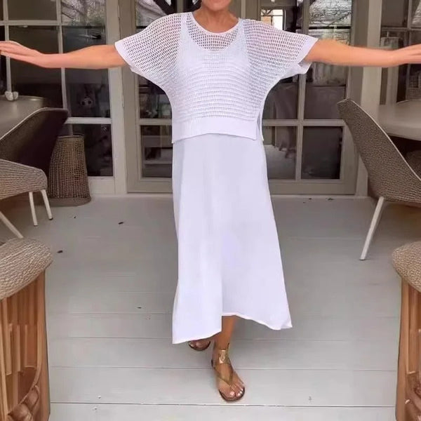 Navy London Alma - Elegant 2-piece Dress + Perforated Top