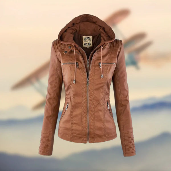 Navy London Carolina - Stylish And Versatile Hooded Leather Jacket