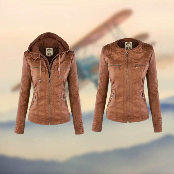 Navy London Carolina - Stylish And Versatile Hooded Leather Jacket