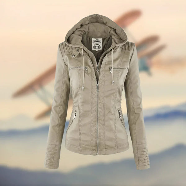 Navy London Carolina - Stylish And Versatile Hooded Leather Jacket