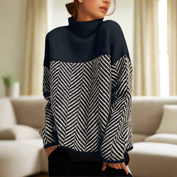 Navy London Elen – Chevron Pattern Turtleneck Sweater