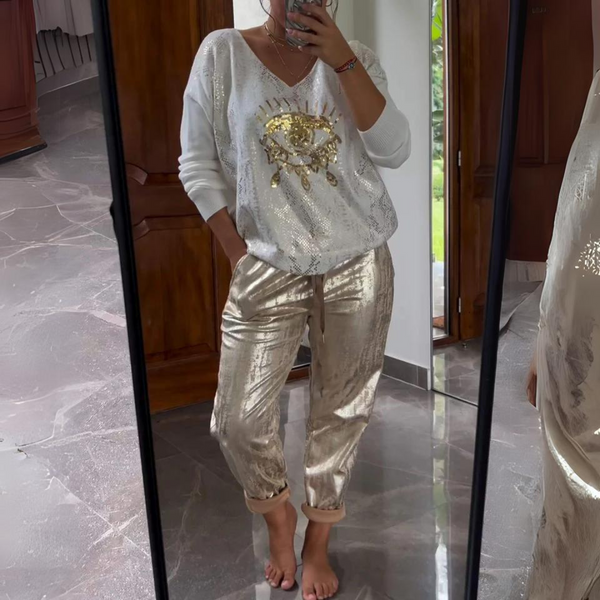 Navy London Ella - Elegant 2-piece Suit: Blouse And Trousers