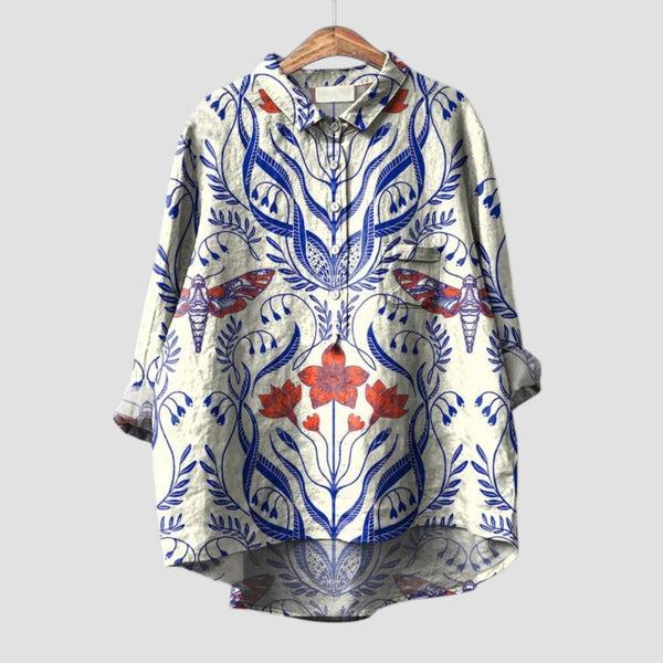 navy london Ivana | Oversized Women's Shirt with Botanical Print and Natural Style