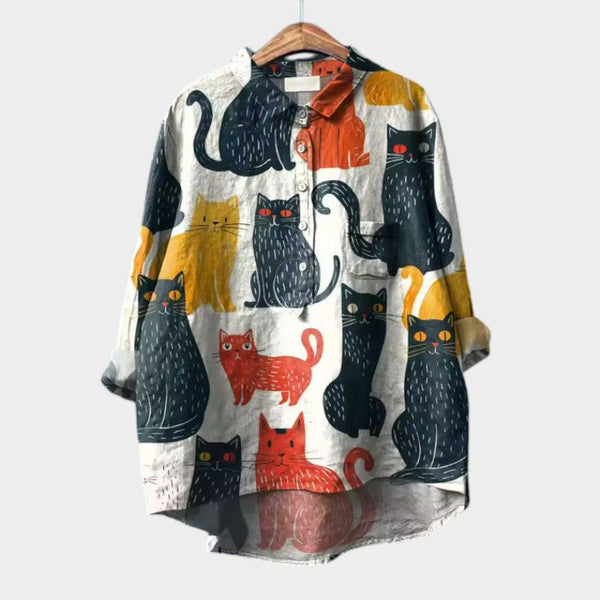 Navy London LILIANA | Oversized Blouse With Colourful Cats And Instant Comfort For Your Casual Days