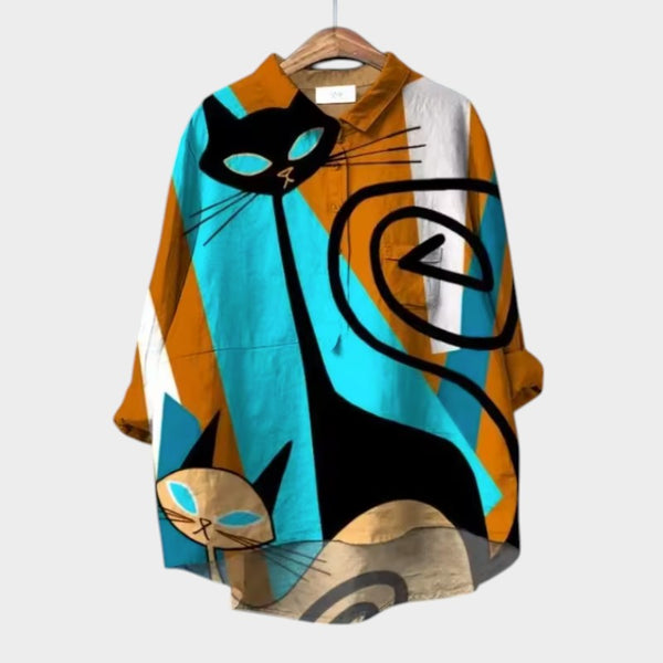 Navy London LILIANA | Oversized Blouse With Colourful Cats And Instant Comfort For Your Casual Days