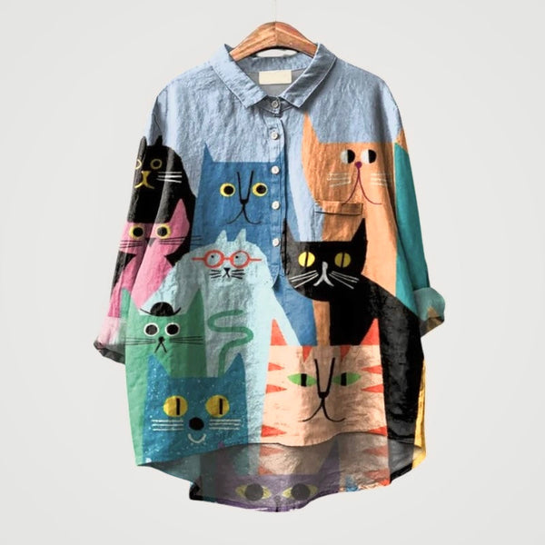 navy london LILIANA | Oversized Blouse with Colourful Cats and Instant Comfort for Your Casual Days