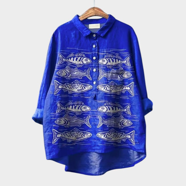 Navy London LUCIANA | Oversized Blouse With Stylised Cats And Unique Comfort For Every Day