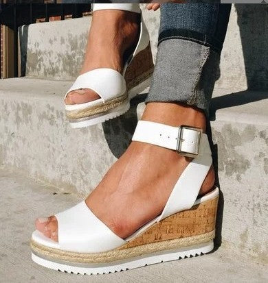 navy london Athena - Sandals with Buckle Wedge Heels