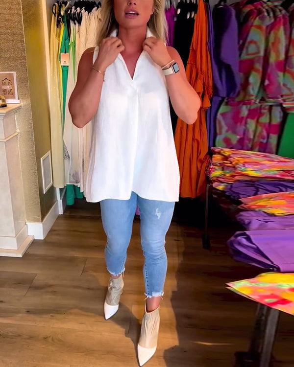 Navy London Debby - Pleated Sleeveless Top