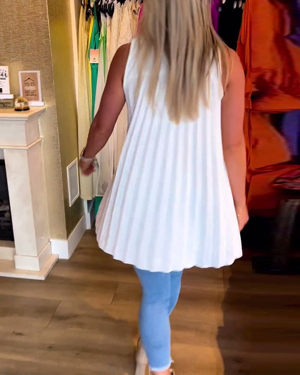 Navy London Debby - Pleated Sleeveless Top