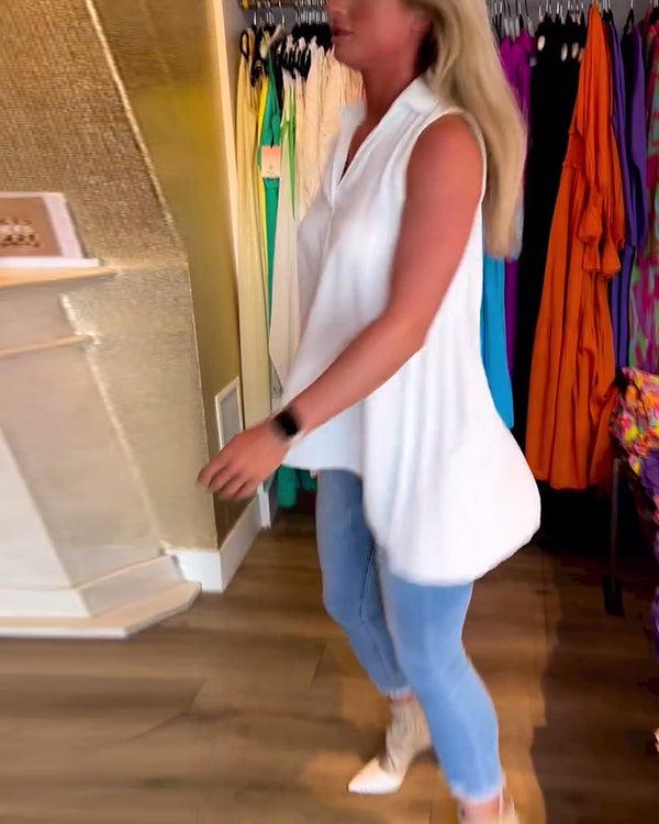 Navy London Debby - Pleated Sleeveless Top