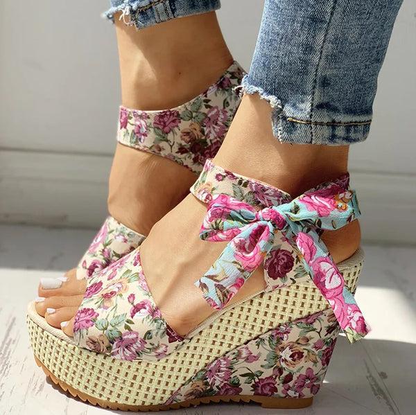 Navy London Flora - Flower Sandal Heels