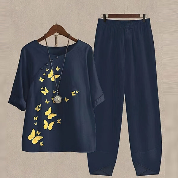 Navy London Kyra - Vintage Flowers Two-piece Set