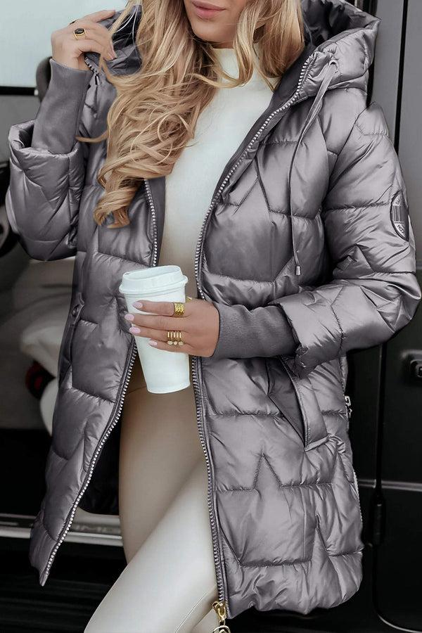 Navy London Layla - Stylish Glossy Quilted Coat