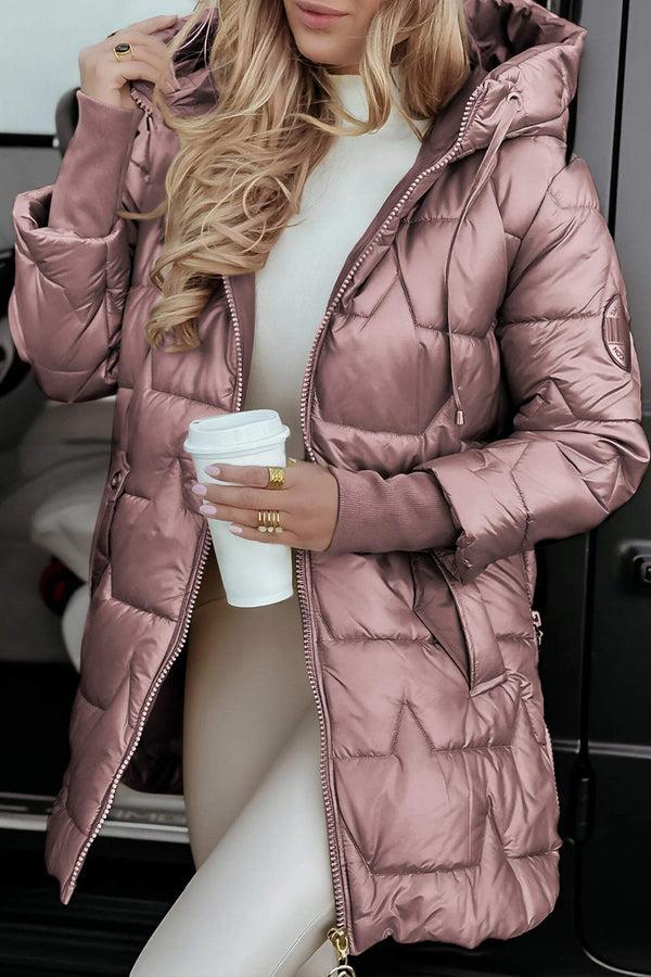 Navy London Layla - Stylish Glossy Quilted Coat
