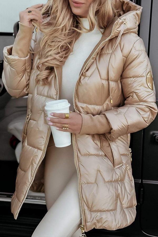 Navy London Layla - Stylish Glossy Quilted Coat