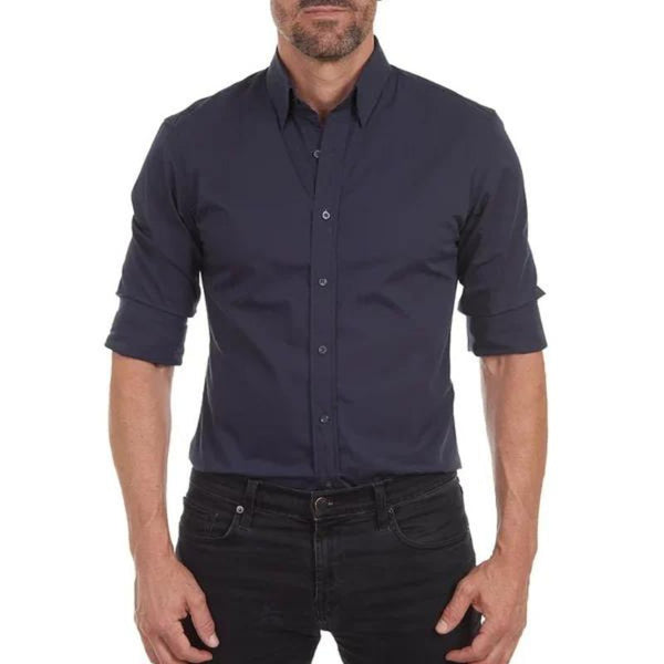 Navy London Liam - Wrinkle-Free Zip-Up Shirt