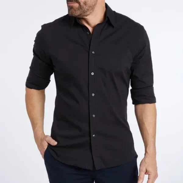navy london Liam - Wrinkle-Free Zip-Up Shirt