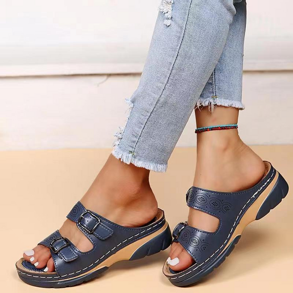 Navy London Mae - Orthopaedic Leather Sandals