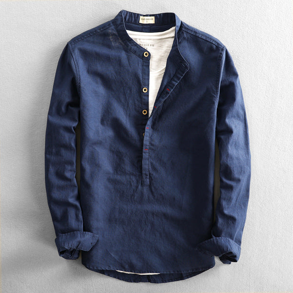 Navy London Matteo - Men Linen Shirt