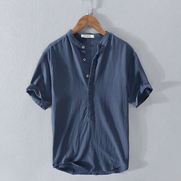 Navy London Max - Cotton And Linen Summer Shirt